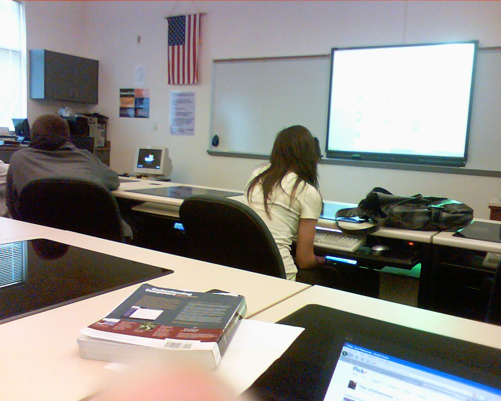 Computer room with a presentation screen